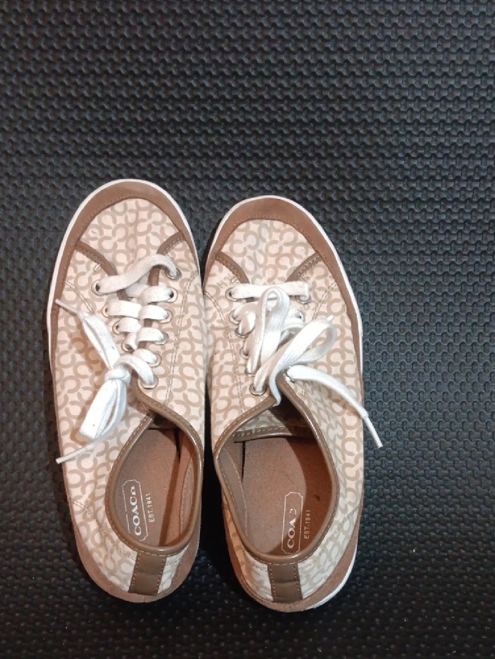 Coach Beige and Brown Monogram Low-Top Sneakers